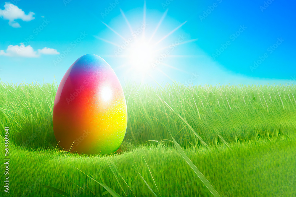Easter eggs on a beautiful spring day. Generative AI