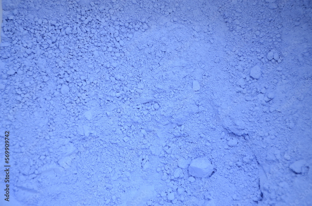 Plaster powder of blue color, close-up