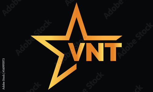 VNT golden luxury star icon three letter logo design vector template. royal logo | luxury logo | jewelry logo | premium logo | iconic logo | Victoria logo |	