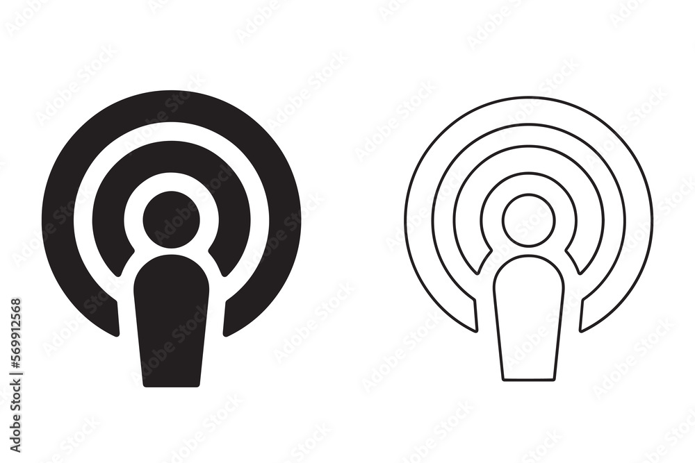 Vector podcast logo icon ,black colour, outline logo, 