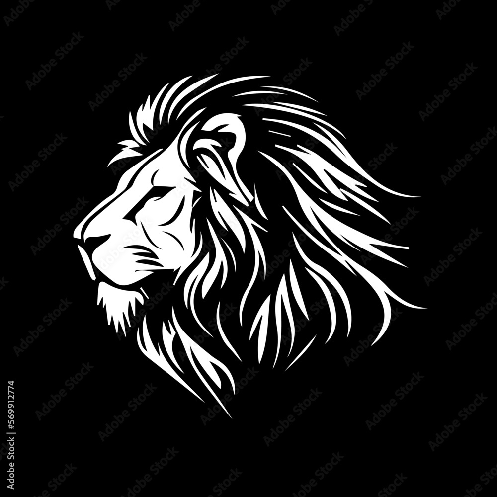 Black and white portrait of a lion. Vector illustration