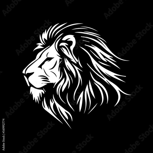 Black and white portrait of a lion. Vector illustration