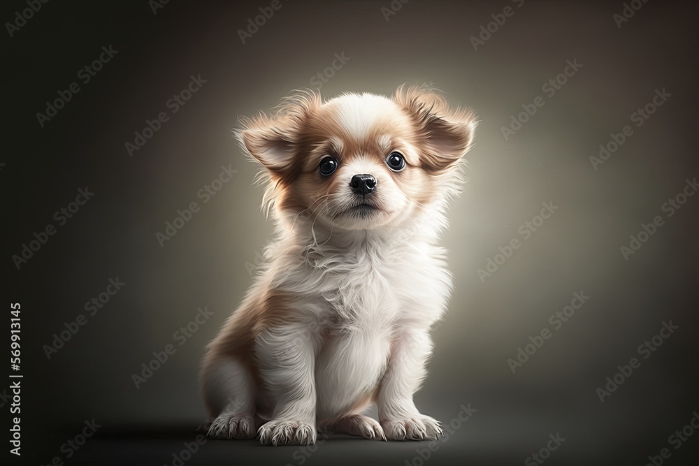 Brown puppy sitting on a white background