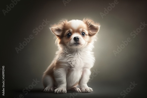 Brown puppy sitting on a white background © supatthanan