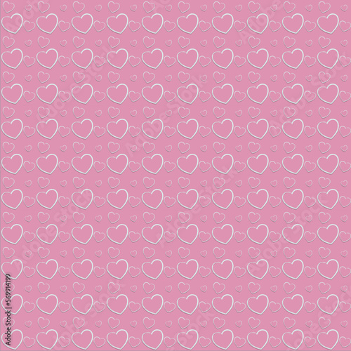 Seamless pattern with hearts on pink background. Vector illustration.