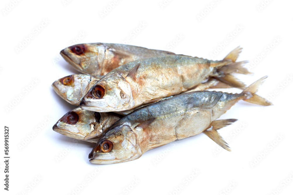 Salted fish on white background.