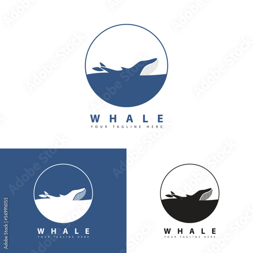 Blue whale logo vector illustration, whale symbol creative design.