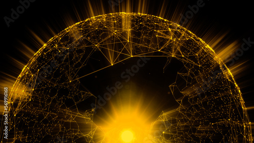 gold background and glowing lights globe