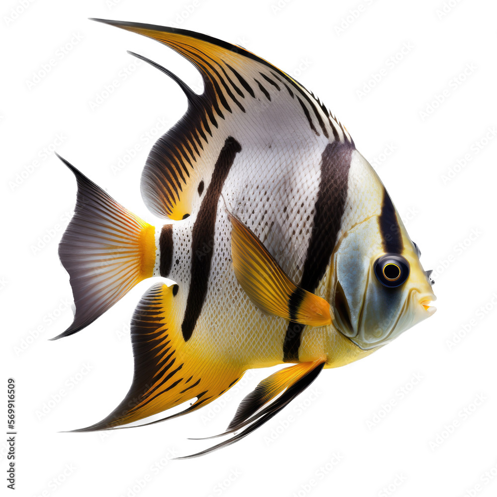 Black, Orange, Yellow Angelfish, Photoreal, Generative AI, Transparent
