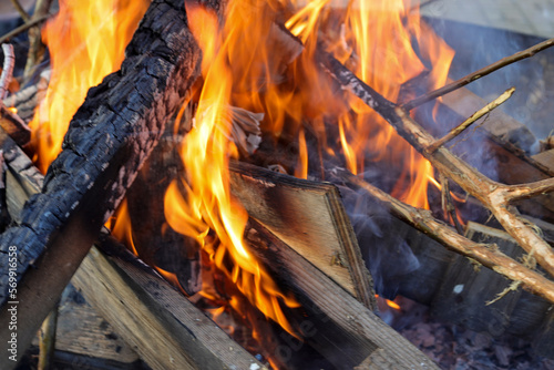 camp fire with wood at childrens farm