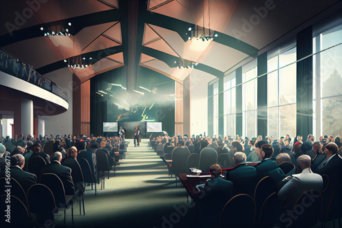 Business event in conference hall, group if people. Generative AI