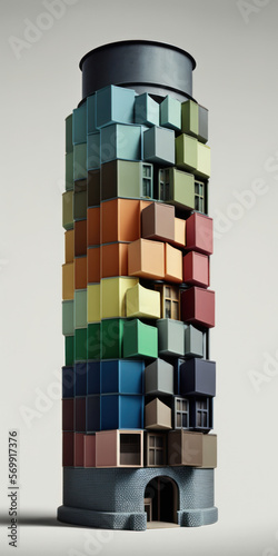 Fotobehang babel tower colorful rainbow, generative by AI