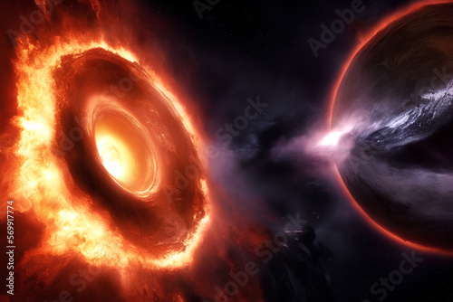 Beautiful Illustration Of Black Hole In Space created with generative AI Technology