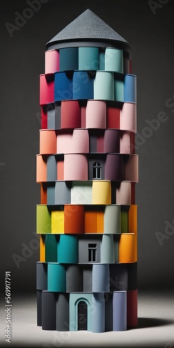 Canvas Print babel tower colorful rainbow, generative by AI