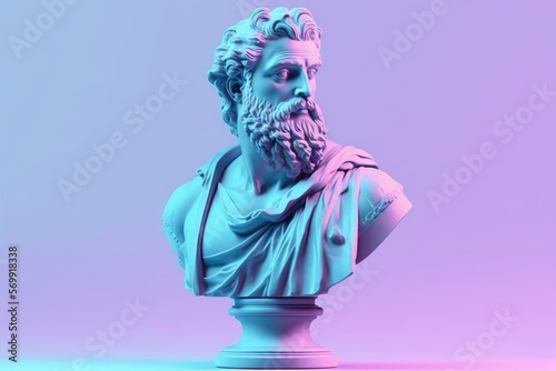 Sculpture of an abstract greek deity, done in the  pastel background colors. Generative AI.