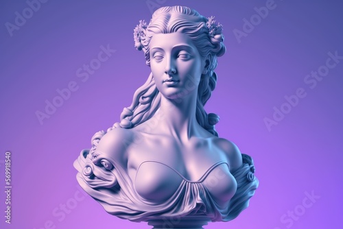 Sculpture of an abstract greek deity, done in the  pastel background colors. Generative AI.