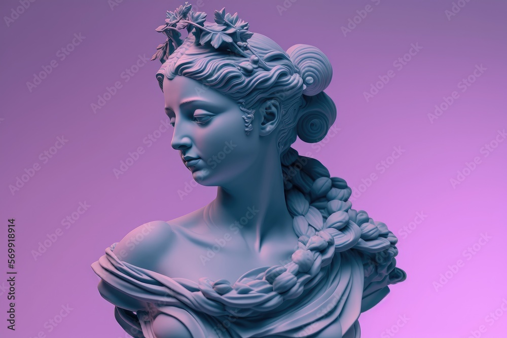 Sculpture of an abstract greek deity, done in the pastel background colors. Generative AI. Sculpture of an abstract greek deity, done in the pastel background colors. Generative AI.