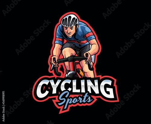 Bicycle Athlete Mascot Illustration. Bicycle Racing Champion Logo Design, Powerful and Focused Cyclist Logo Design