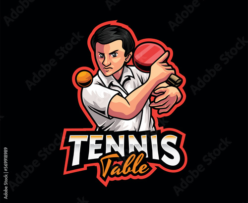 Table Tennis Mascot Logo Design. Table Tennis Champion Logo, Table Tennis Player Mascot Illustration