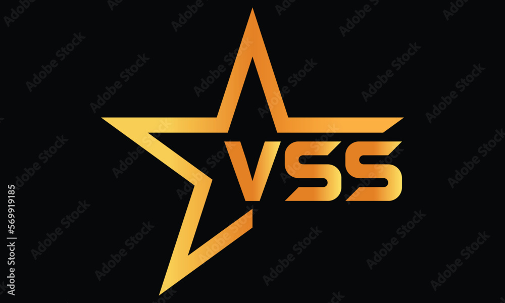 VSS golden luxury star icon three letter logo design vector template ...