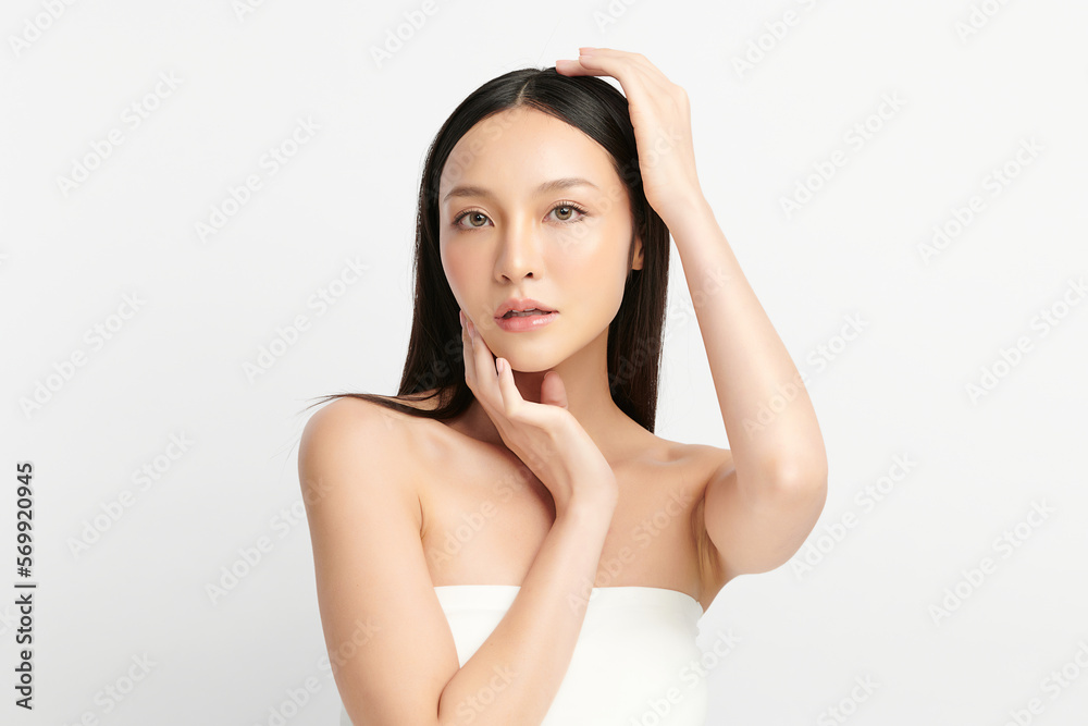 Beautiful young asian woman with clean fresh skin on white background, Face care, Facial treatment, Cosmetology, beauty and spa, Asian women portrait. Beautiful young asian woman with clean fresh skin on white background, Face care, Facial treatment, Cosmetology, beauty and spa, Asian women portrait.