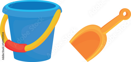 Baby bucket with spatula kids plastic toy isometric vector childish sand game equipment