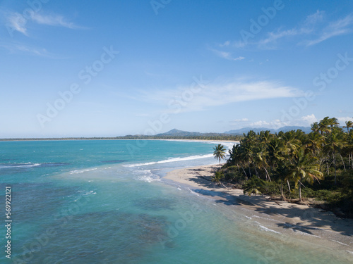 Fototapeta Naklejka Na Ścianę i Meble -  Big caribbean beach Esmeralda Miches Dominican Republic birds view