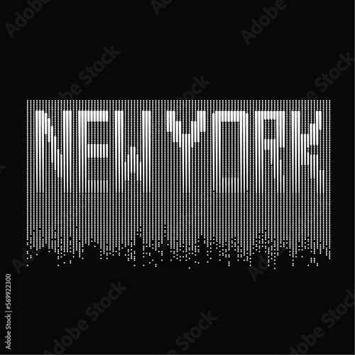 T shirt typography graphics New York. Athletic style NYC. Fashion stylish print for sports wear. Black pixel silhouette. Template for apparel  card  label  poster. Symbol big city. Vector illustration