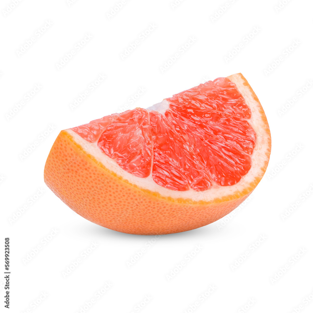 Ripe sliced pink grapefruit citrus fruit isolated on white background Ripe sliced pink grapefruit citrus fruit isolated on white background