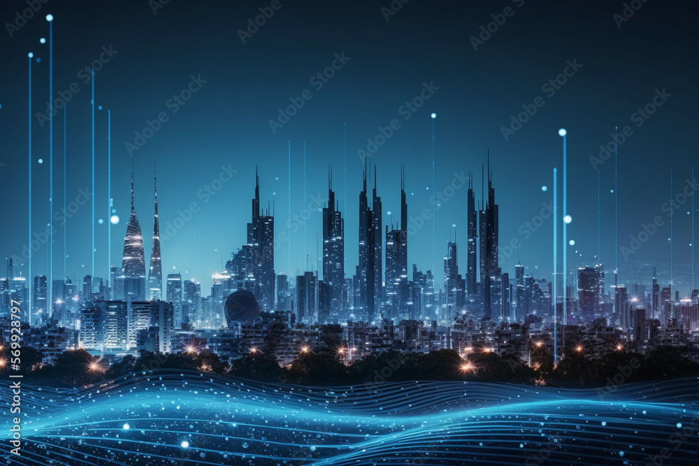 Smart city and big data connection technology concept with digital blue ...