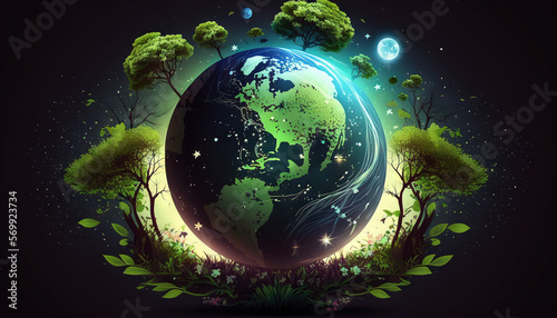 Earth day banner poster with text "Earth Day" generatie ai © Roman