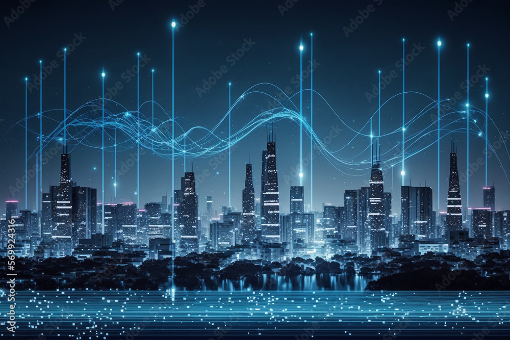 Smart city and big data connection technology concept with digital blue ...