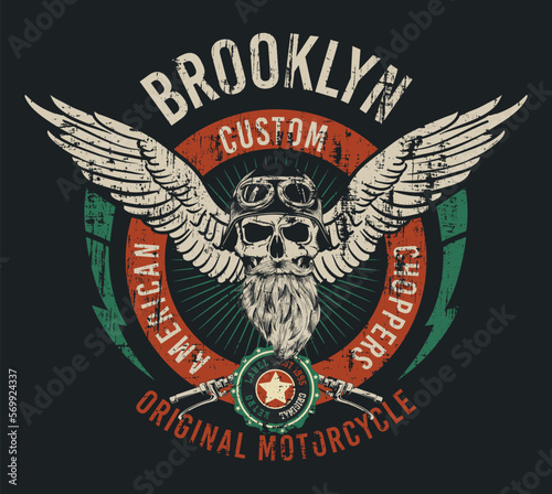 Vintage wings and skull race t-shirt graphic