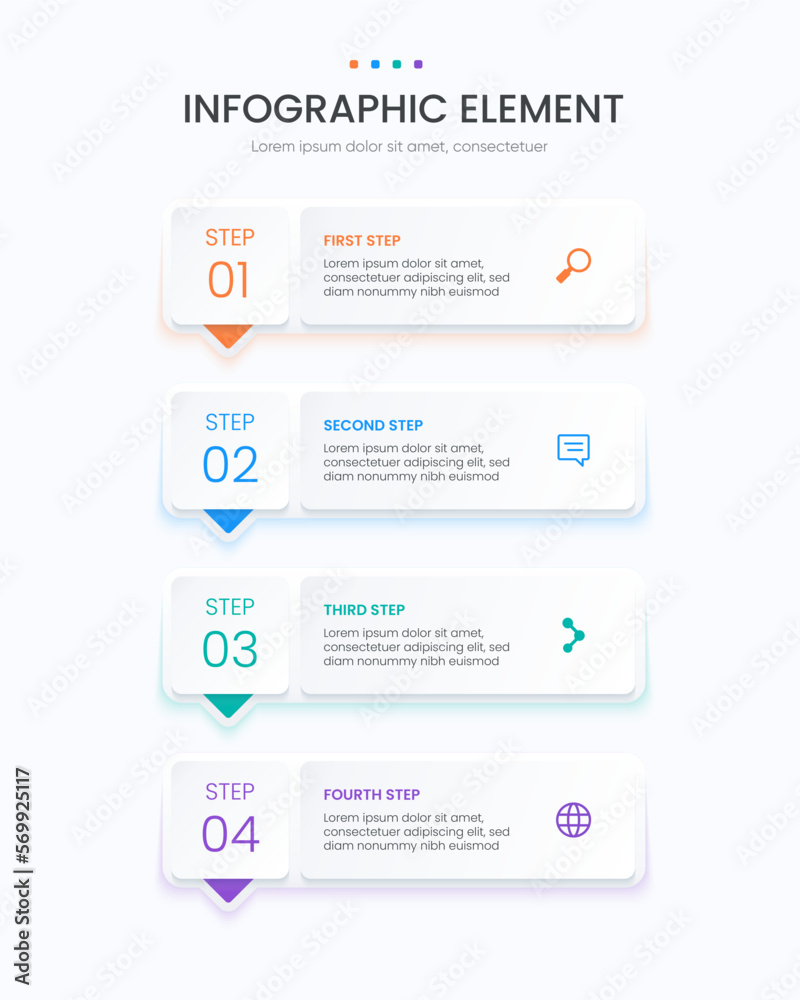 simple infographic design with arrow. 4 steps with colorful glow colors. simple infographic design with arrow. 4 steps with colorful glow colors.