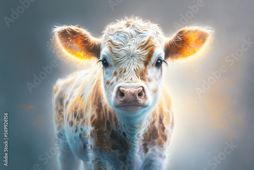 a cute adorable baby cow generative ai © Thumbs