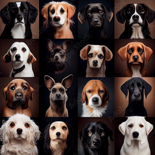 Collage of images of dogs. Lots of dogs of different breeds. © serperm73