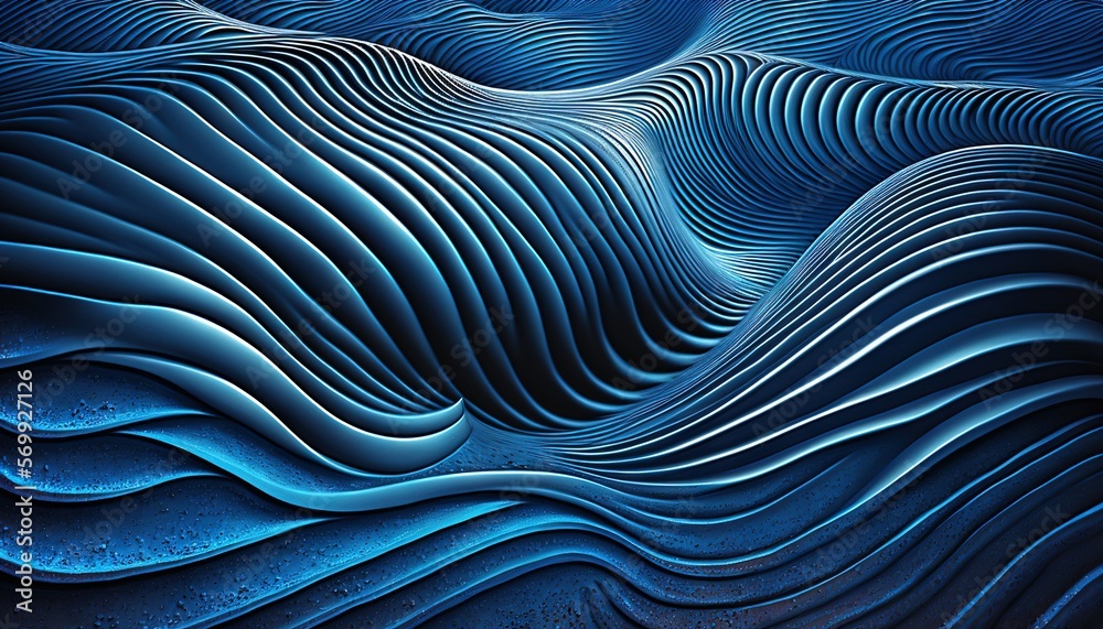 a computer generated image of a wavy blue surface with waves and a black background that is very detailed and looks like a computer generated image. generative ai a computer generated image of a wavy blue surface with waves and a black background that is very detailed and looks like a computer generated image. generative ai