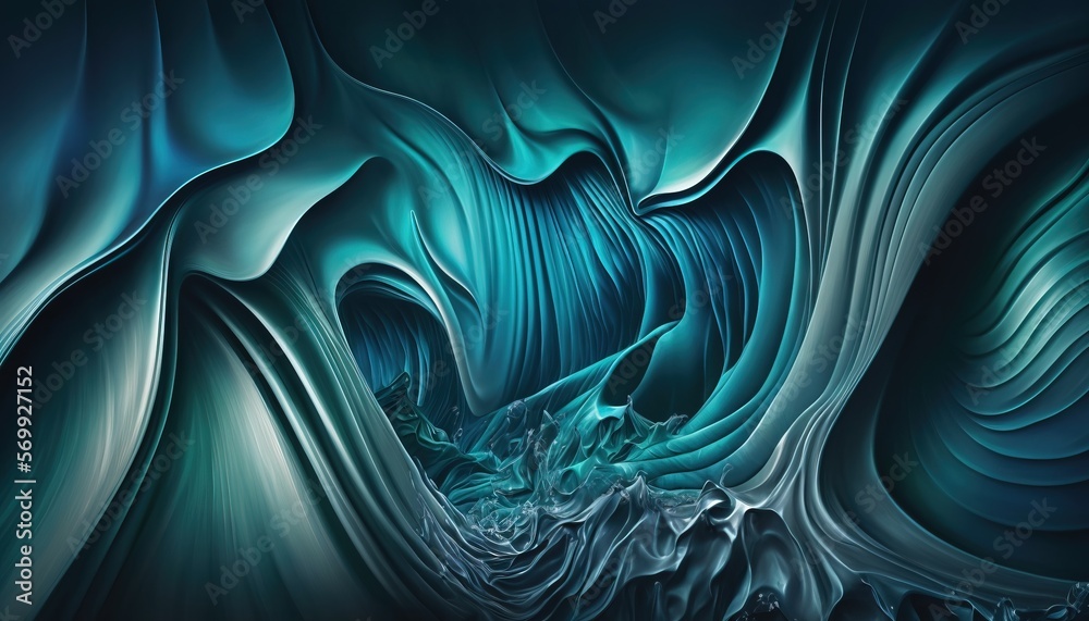 Obraz premium a computer generated image of a blue and green wave pattern with a black background and a black background with a white and blue wave pattern. generative ai
