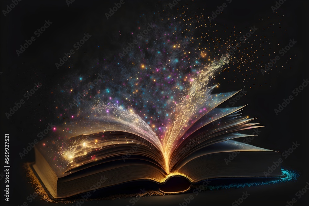 Magic Book With Open Pages And Abstract Lights Shining In Darkness  Literature And Fairytale Concept Stock Photo - Download Image Now - iStock