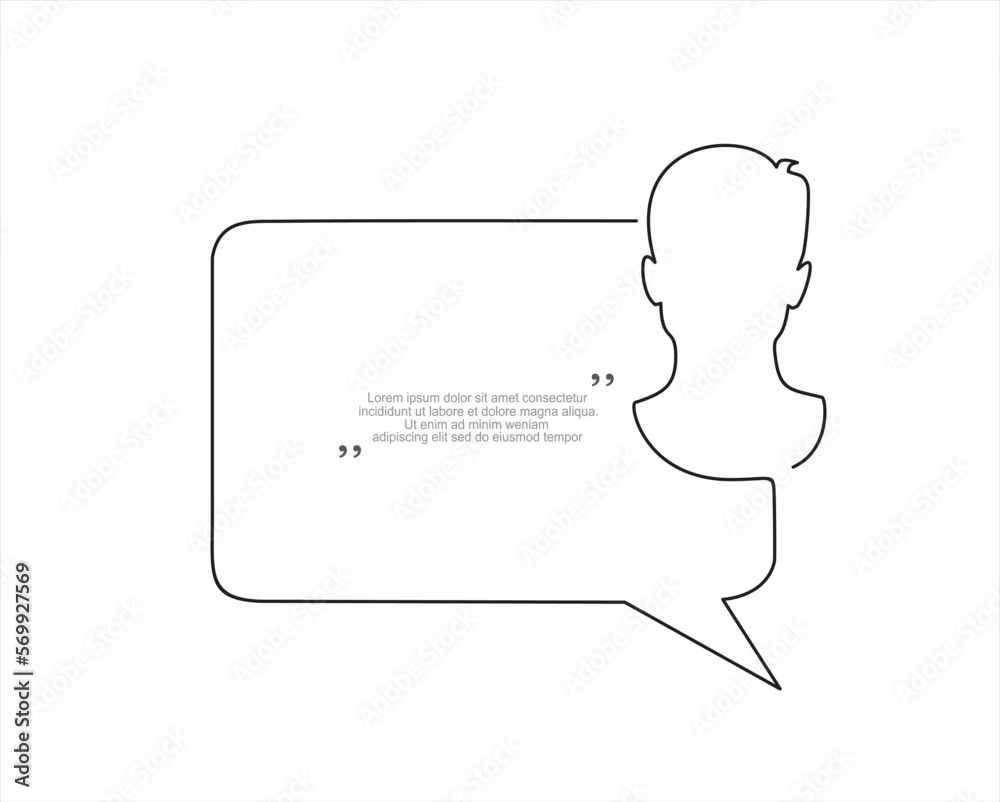 Continuous one line drawing of man and speech bubble. Trendy line art vector on a white background. Vector illustration.