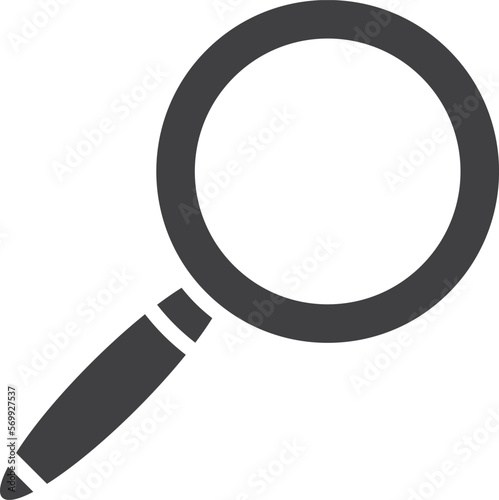 Loupe icon. Black optical device silhouette. Search symbol