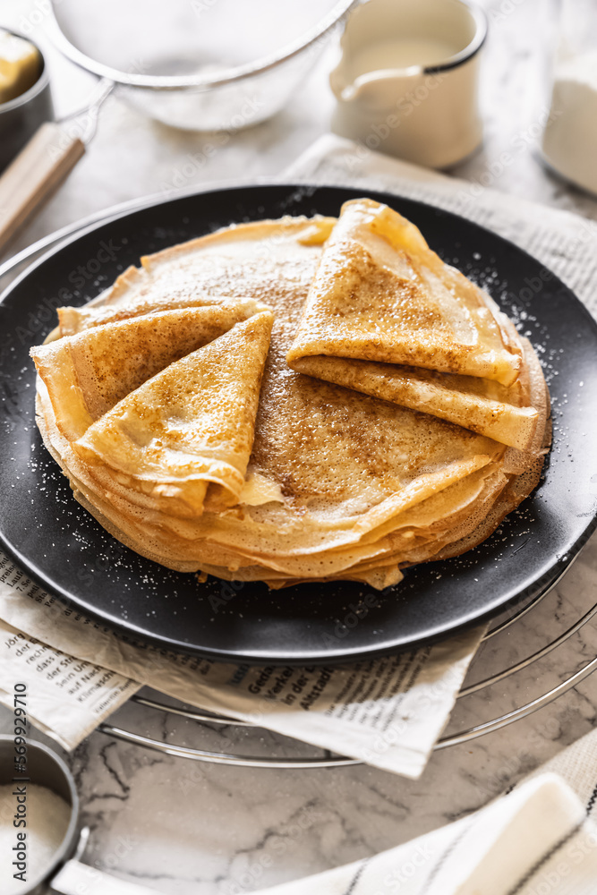pancakes with butter on a white background with ingredients flour sugar butter pancakes with butter on a white background with ingredients flour sugar butter