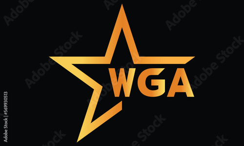 WGA golden luxury star icon three letter logo design vector template. royal logo | luxury logo | jewelry logo | premium logo | iconic logo | Victoria logo |	