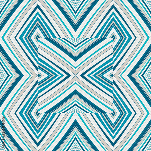 Geometric striped mosaic tile ornament. Decorative vintage wave lines seamless patern.