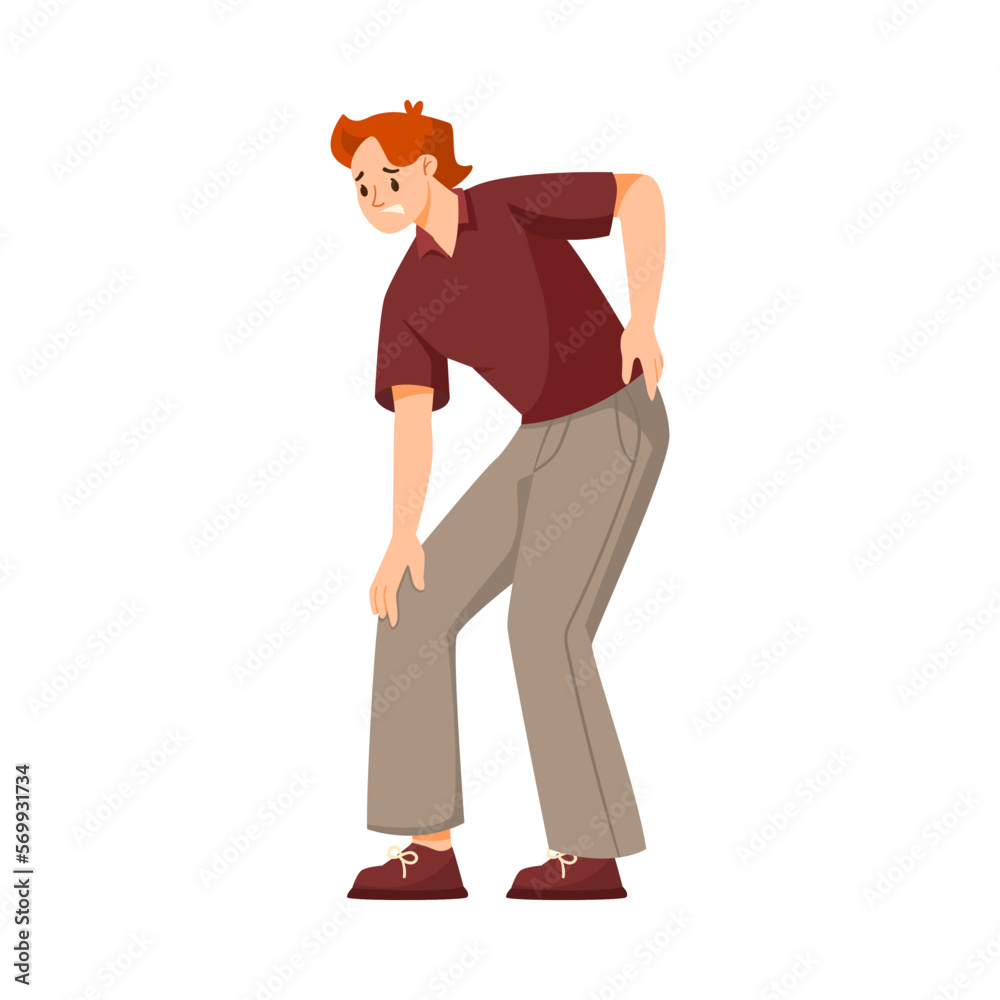 Man Character Suffering from Pain or Ache in His Back Vector Illustration