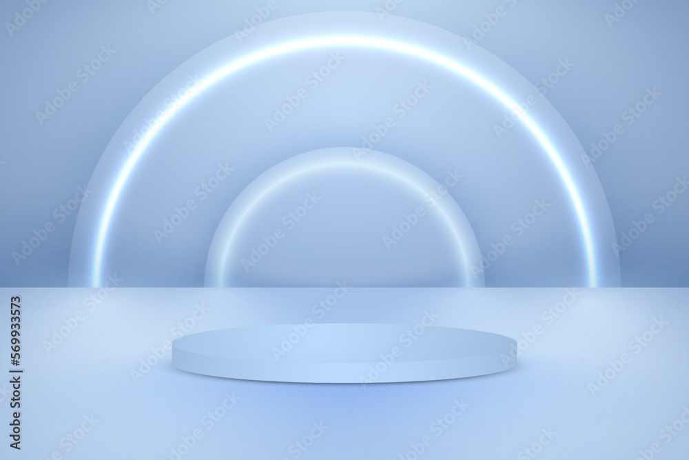3D product presentation blue podium background with luxury neon light effect
