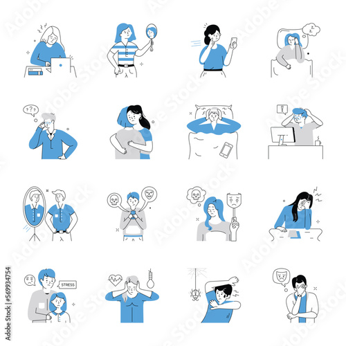 Stress Linear Style Illustrations Set 

