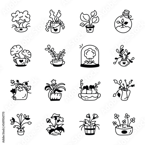 Set of House Pots Hand Drawn Icons 


