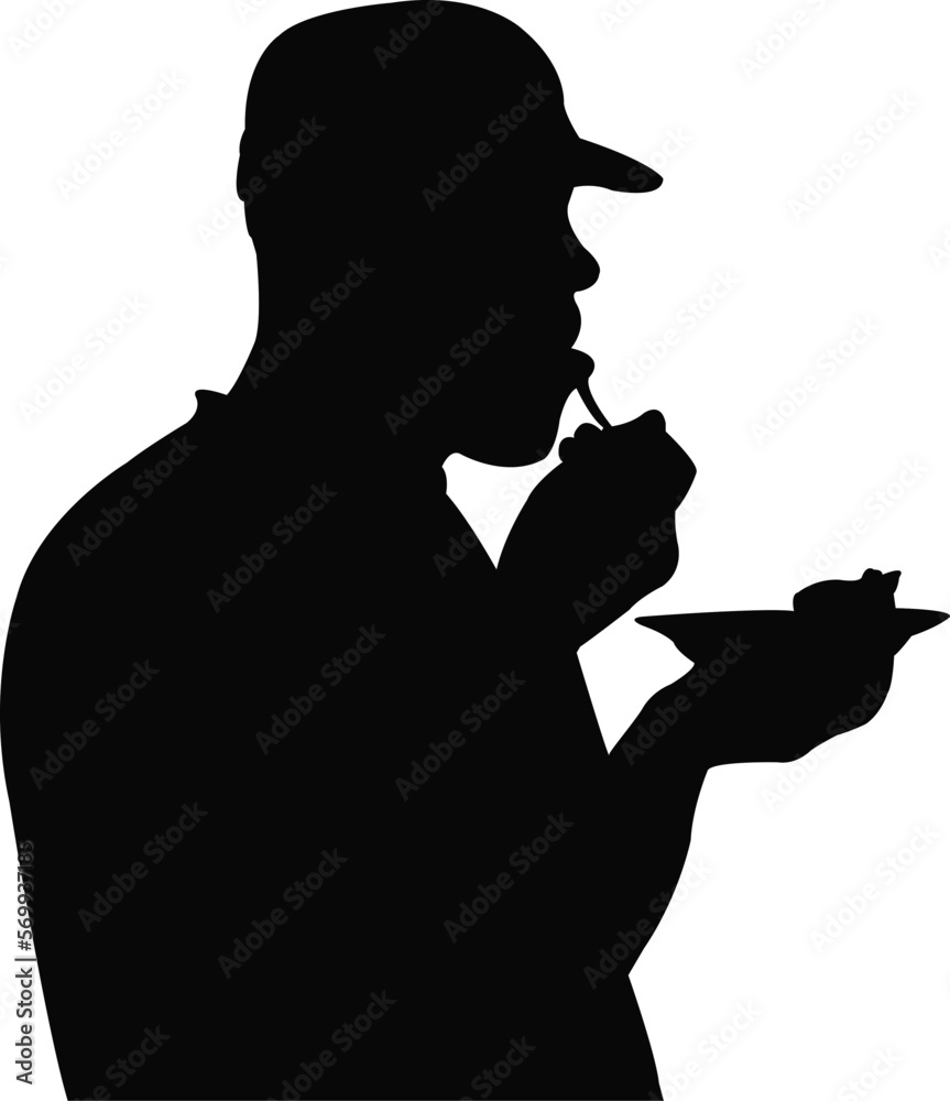 a man eating food, silhouette vector