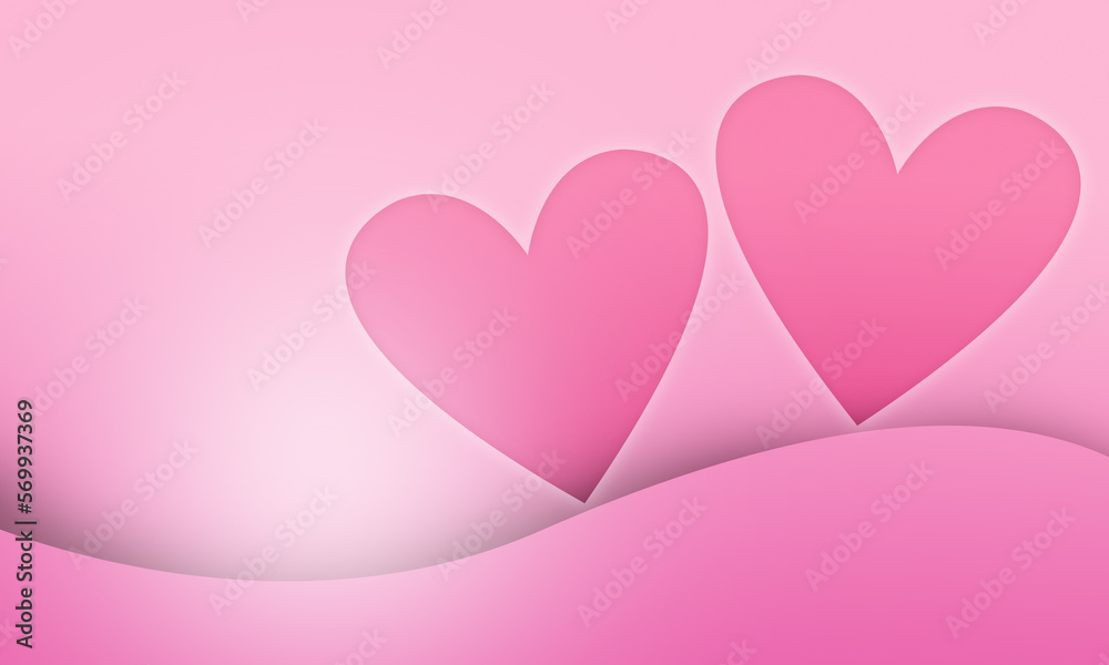 pink couple heart love blank frame with lines curves wave abstract background